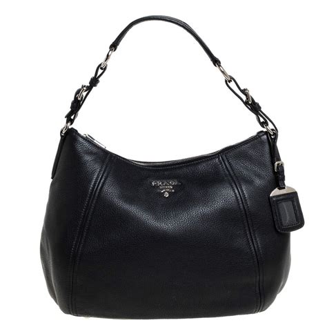 Prada Black Vitello Phenix Leather Hobo Bag BR5096